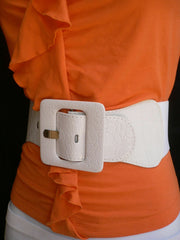 White Belt Hip Elastic Waistband Waist Stretch Fabric Square Buckle