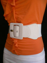 White Belt Hip Elastic Waistband Waist Stretch Fabric Square Buckle