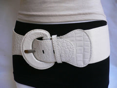 White Crocodile Stamp Hip High Waist Wide Elastic Belt Round Buckle M-XL