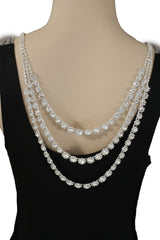 Silver Metal Flower Charms Long Open Back Wedding Jewelry Necklace