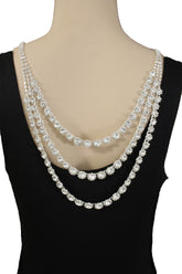 Silver Metal Flower Charms Long Open Back Wedding Jewelry Necklace