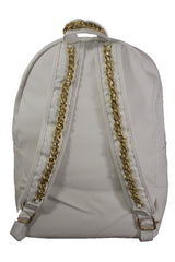 White Cream Faux Leather School Bag Back Pack Travel Gold Metal Chains Women Men