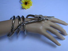 Silver Metal Extra Long Thin Necklace / Bracelet Snake Rhinestones New Women Fashion Style Jewelry Accessories - alwaystyle4you - 4