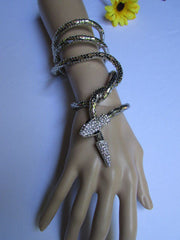 Silver Metal Extra Long Thin Necklace / Bracelet Snake Rhinestones New Women Fashion Style Jewelry Accessories - alwaystyle4you - 2