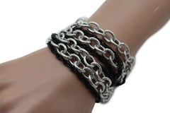 Silver Black Metal Chain Link Bracelet Thick Thin  8 Strand New Women Fashion Jewelry Accessories - alwaystyle4you - 3