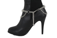 Women Silver Chain Bracelet Boot Shoe Bling Anklet Skeleton Charm Skull Western Style