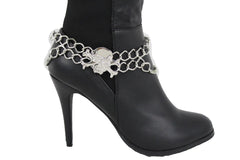 Women Silver Chain Bracelet Boot Shoe Bling Anklet Skeleton Charm Skull Western Style