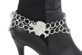 Women Silver Chain Bracelet Boot Shoe Bling Anklet Skeleton Charm Skull Western Style