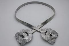 Silver Gold Metal Band Elastic Hip Waist Belt Big Braid Buckle Plus Size