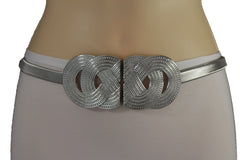 Silver Gold Metal Band Elastic Hip Waist Belt Big Braid Buckle Plus Size