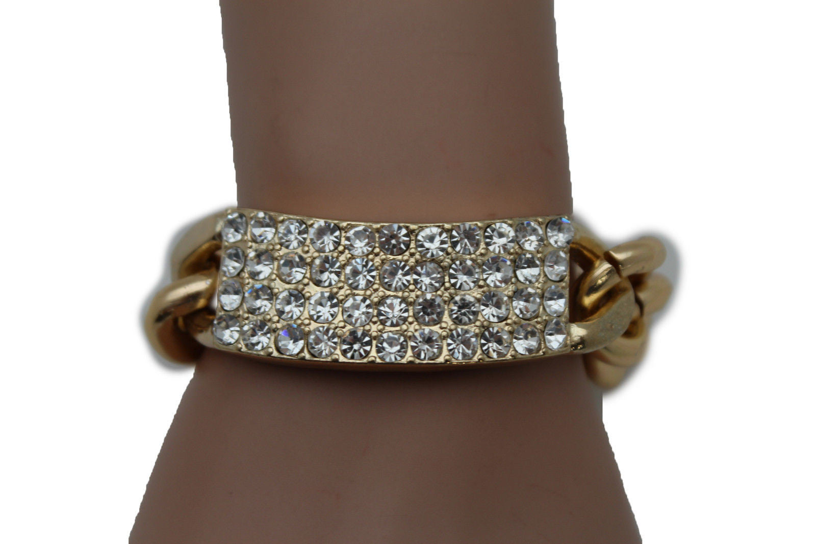 Gold Silver Metal Chains Bracelet Metal Plate Multi Clear Rhinestones Women Fashion Jewelry Accessories - alwaystyle4you - 1