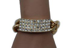 Gold Silver Metal Chains Bracelet Metal Plate Multi Clear Rhinestones Women Fashion Jewelry Accessories - alwaystyle4you - 1