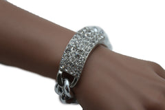 Gold Silver Metal Chains Bracelet Metal Plate Multi Clear Rhinestones New Women Fashion Jewelry Accessories - alwaystyle4you - 2