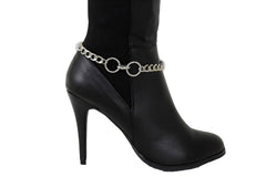 Women Western Hot Fashion Bracelet Silver Metal Chain Anklet Bling Shoe 2 Center Ring Charms