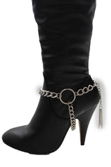 Silver Chain Boot Bracelet Anklet Shoe Charm Fringes Big Ring Hot Jewelry