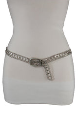 Silver Metal Chain Narrow Hip High Waist Dressy Flirty Belt Women Fahsion S M