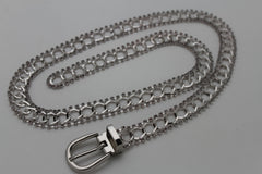 Silver Metal Chain Narrow Hip High Waist Dressy Flirty Belt Women Fahsion S M