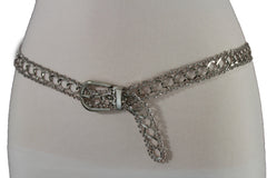 Silver Metal Chain Narrow Hip High Waist Dressy Flirty Belt Women Fahsion S M