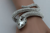 Silver Metal Cuff Bracelet Wrap Around Snake Larg Rhinestones Head New Women Fashion Jewelry Accessories - alwaystyle4you - 9