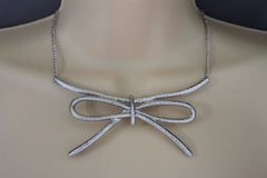 Copper / Silver Metal Chain Knot Bow Tie Charm Pendant Necklace + Earrings Set Women Fashion Jewelry - alwaystyle4you - 1
