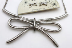 Copper / Silver Metal Chain Knot Bow Tie Charm Pendant Necklace + Earrings Set New Women Fashion Jewelry - alwaystyle4you - 4