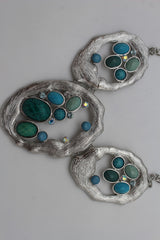 Silver Metal Chains Nautical Charms Turquoise Blue Beads Necklace + Earrings Set New Women - alwaystyle4you - 2