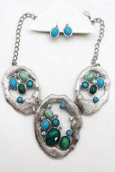 Silver Metal Chains Nautical Charms Turquoise Blue Beads Necklace + Earrings Set New Women - alwaystyle4you - 10