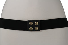 Black Faux Leather Stretch Turquoise Cross Flowers Indian Western Belt S-M