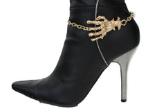 Women Western Halloween Boot Bracelet Gold Chains Bling Anklet Shoe Charm Skull Bones Hand