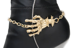 Women Western Halloween Boot Bracelet Gold Chains Bling Anklet Shoe Charm Skull Bones Hand