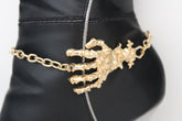 Women Western Halloween Boot Bracelet Gold Chains Bling Anklet Shoe Charm Skull Bones Hand