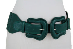 Faux Leather Double Buckle Elastic Waist Belt M L