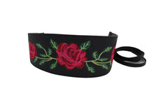 Black Faux Leather with Red Flowers Obi Belt