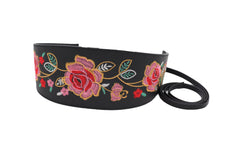 Black Faux Leather Wrap Kimono Wrap Around Tie Belt Embroidery Flower S M