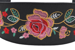 Black Faux Leather Wrap Kimono Wrap Around Tie Belt Embroidery Flower S M