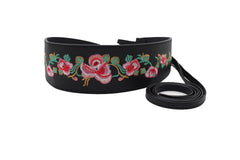 Wide Black Faux Leather Wrap Around Tie Fashion Belt Hip Waist Flowers S M