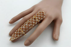 Full Finger Gold Metal & Rhinestone Ring
