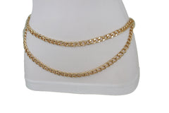 Style Women Gold Elastic Belt Bling Metal Buckle Size S M