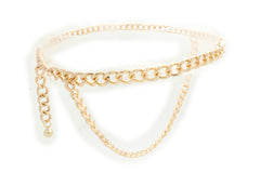 Style Women Gold Elastic Belt Bling Metal Buckle Size S M