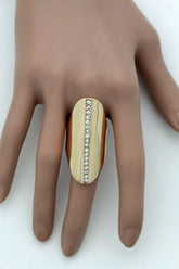 Gold Metal Long Ring Fashion Elastic Band One Size Silver Bling Look Fancy