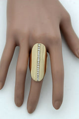 Gold Metal Long Ring Fashion Elastic Band One Size Silver Bling Look Fancy