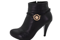Black Metal Chain Boot Bracelet Shoe Anklet Gold Lion Charm