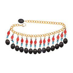 Gold Metal Boot Chain Bracelet Shoe Red Turquoise Beads Charm