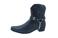 Skull Black Faux Leather Boot Straps (Pair)
