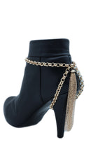 Women Gold Chain Boot Bracelet Western Shoe Anklet Back Tassel Fringes Charm Adjustable One Size