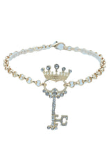 Rhinestone Crown Skeleton Key Pendant Gold Metal Boot Chain