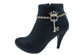Rhinestone Crown Skeleton Key Pendant Gold Metal Boot Chain