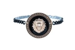 Black Metal Chain Boot Bracelet Shoe Anklet Gold Lion Charm