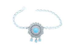 Women Silver Metal Boot Chain Bracelet Shoe Anklet Turquoise Blue Flower Charm Adjustable One Size