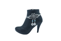 Silver Metal Chain Boot Bracelet Anklet Shoe Sun Flower Coin Charm Jewelry